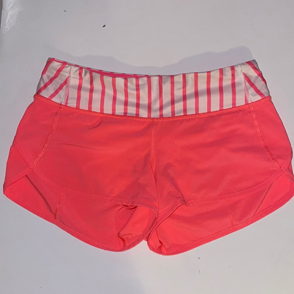 Lululemon neon coral speed up shorts